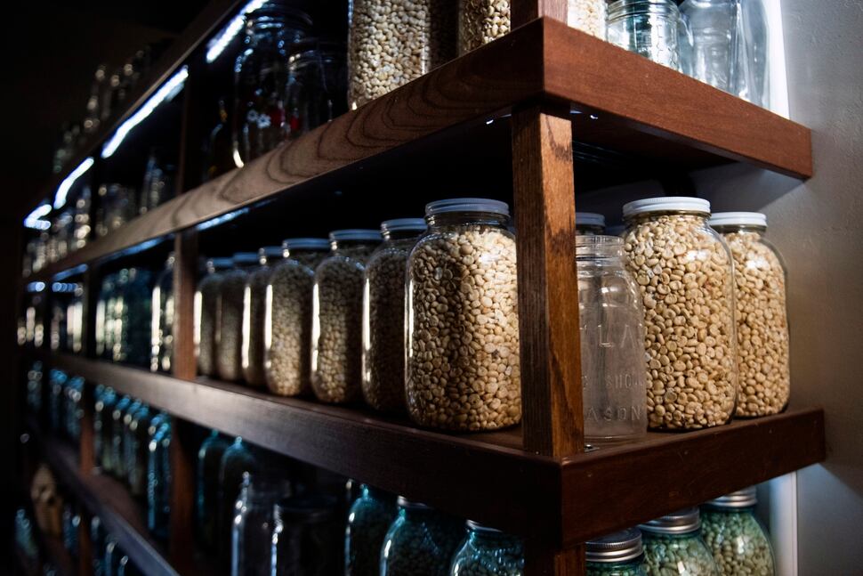 Corn is stored in the basement of Rebecca and Stephen Webster's home in De Pere, Wisc., on April 4, 2020. The Websters have been growing white corn on the Oneida Nation of Wisconsin’s reservation to supply families in need. (Lauren Justice/The New York Times)