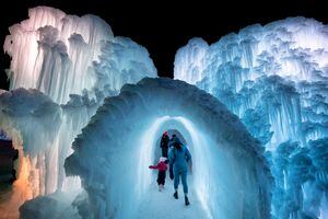 (Francisco Kjolseth  | The Salt Lake Tribune) Thousands of hand-placed icicles form a frozen landscape that delights as people snap photos and explore the hidden chambers, slides, tunnels and a fountain hidden within the Ice Castles in Midway. The 2022 edition of the attraction will open Friday, Jan. 14.
