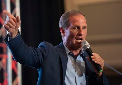 (Rick Egan | The Salt Lake Tribune) Chris Stewart celebrates his win in the Republican Primary, at the election party at Awaken Event Center, on Tuesday, June 28, 2022. On Friday, Aug., 12, Stewart suggested the FBI search of former President Donald Trump's home was politically motivated.