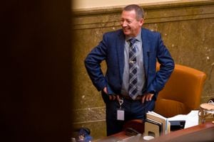 (Trent Nelson  |  The Salt Lake Tribune) Smiling after a vote on a new Congressional District map is Rep. Paul Ray, R-Clearfield, in the House Chamber during a special legislative session, at the State Capitol in Salt Lake City on Tuesday, Nov. 9, 2021.