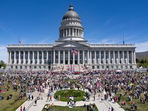 (Francisco Kjolseth | The Salt Lake Tribune) About 2,500 protesters gather at the Utah Capitol for a “Bans Off Our Beehive” rally in support of abortion rights on Saturday, May 14, 2022. State lawmakers have introduced the first bills impacting abortion for the 2023 session. Ahead of the 2023 general legislative session, Utah lawmakers have prepared around a half-dozen bills that address abortion.