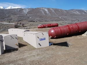 (Brian Maffly | The Salt Lake Tribune) This wastewater equipment, photographed on March 18, 2022, is to be installed at the Canyon Meadows subdivision in Wasatch County.