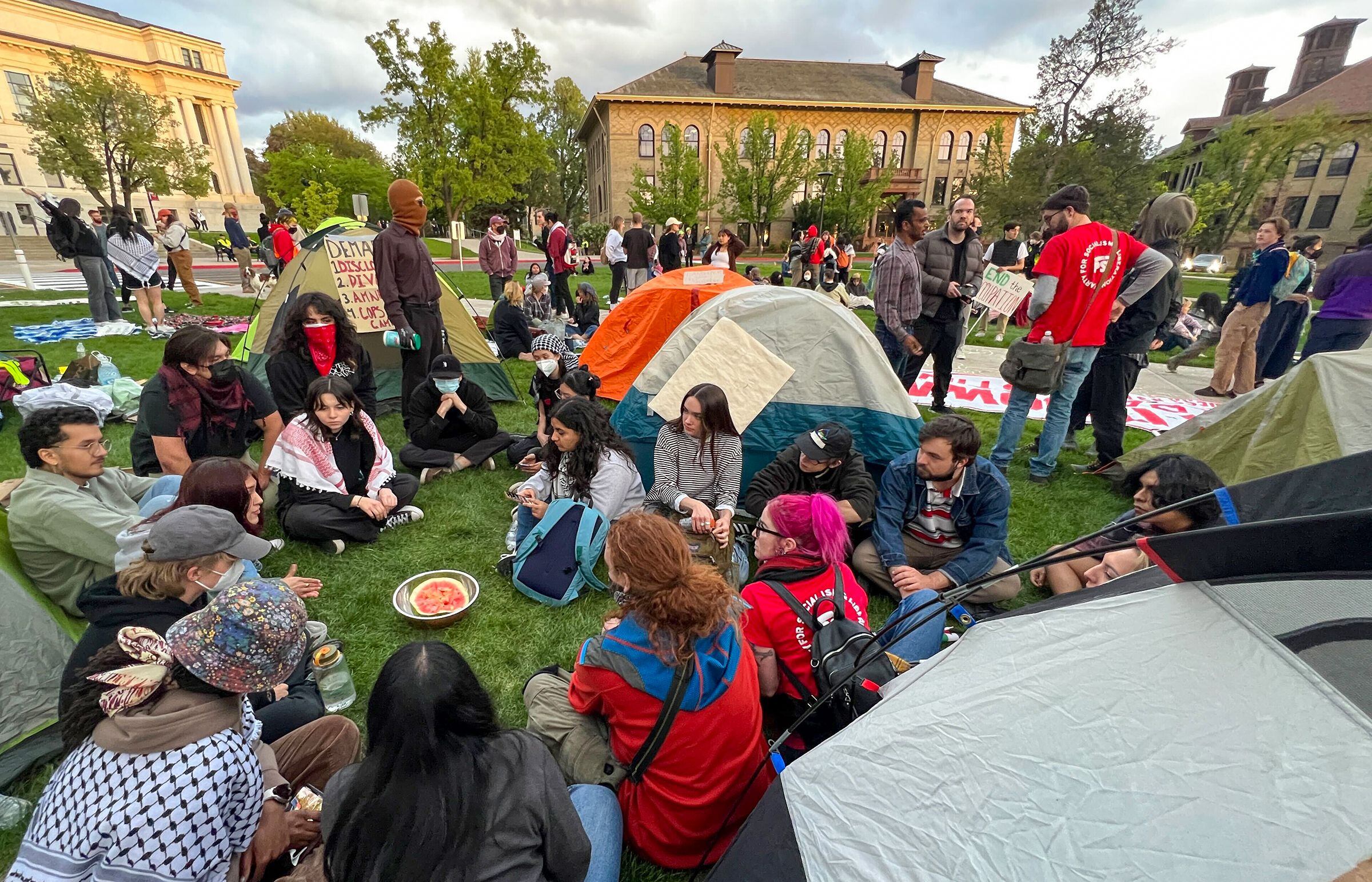 (Bethany Baker | The Salt Lake Tribune) People attend a rally in support of Palestine on the University of Utah campus in Salt Lake City, Monday, April 29, 2024.