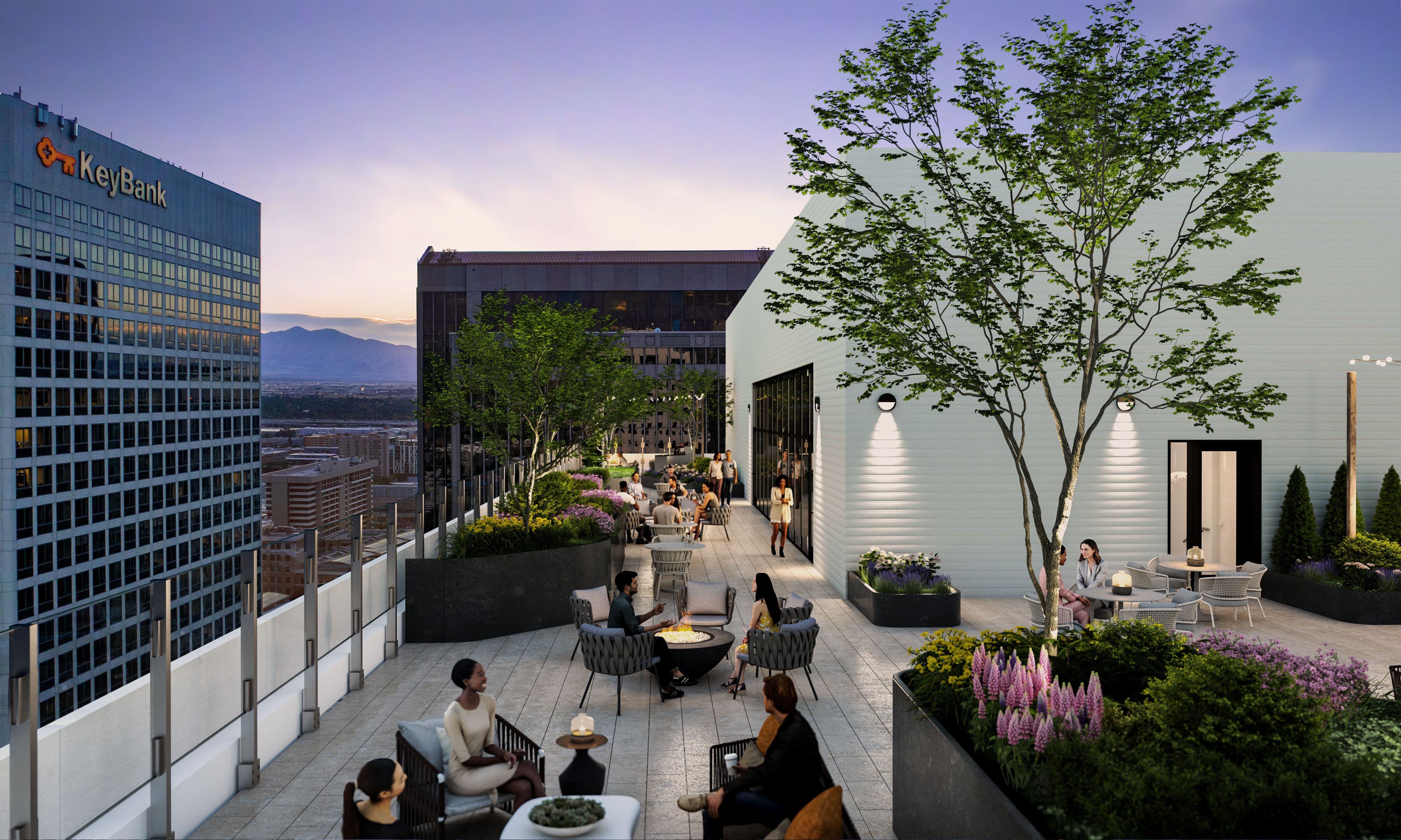 (Hines) Rendering of a rooftop deck planned on the top South Temple Tower, part of an office-to-residential remake of 136 E. South Temple in Salt Lake City.