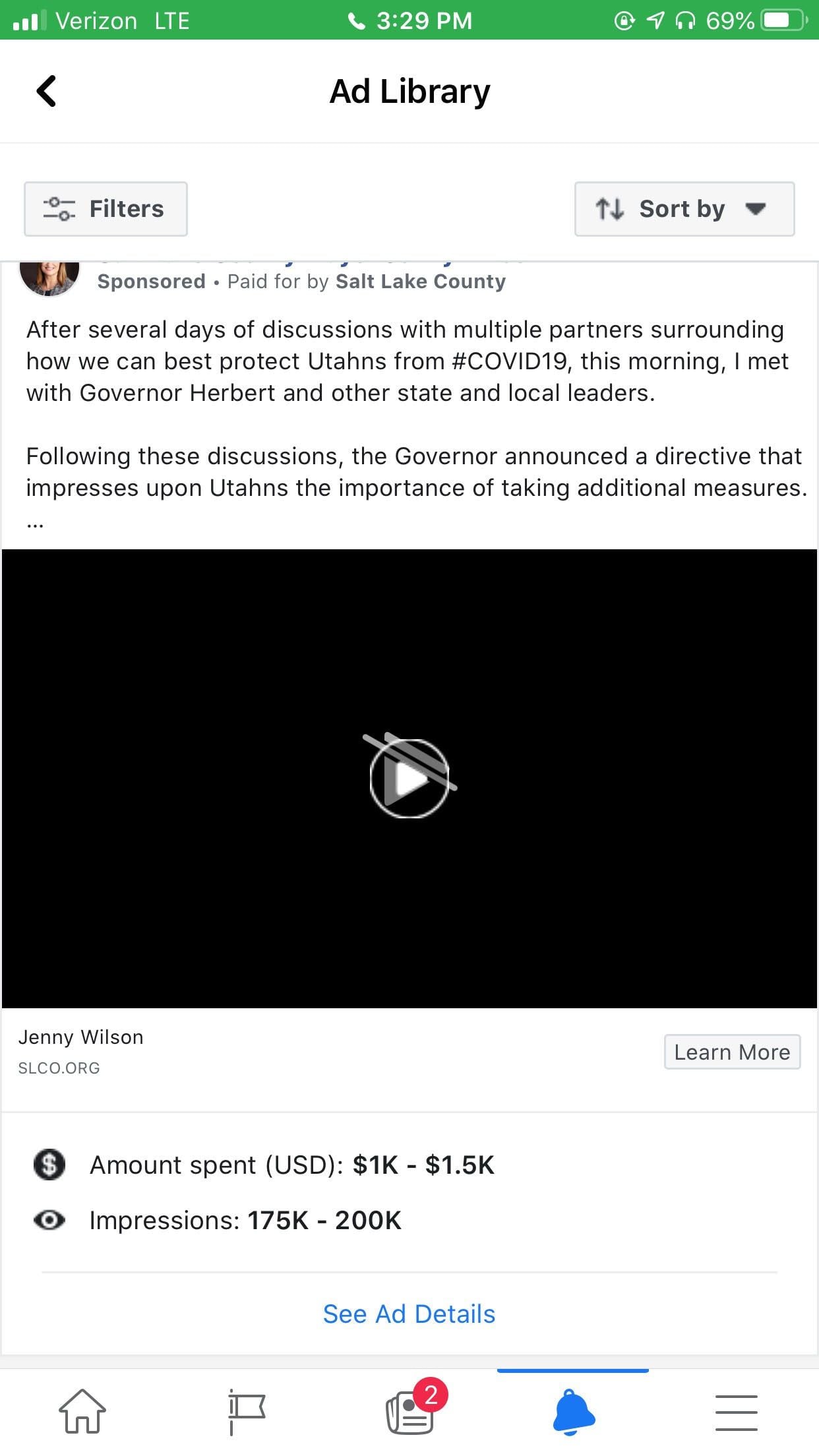 Screen shot from Mayor Jenny Wilson's deleted Facebook page.