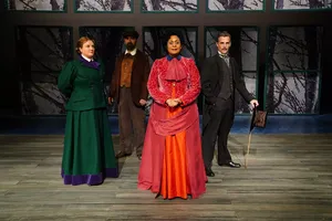 (Pioneer Theatre Company) The main cast of Pioneer Theatre Company's production of Jeff Talbott's "The Messenger," from left: Meredith Holzman, Barzin Akhavan, Ora Jones and Mark H. Dold. The play, adapting the Henrik Ibsen classic "An Enemy of the People," runs Jan. 14-29, 2022.