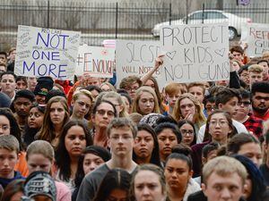 (Francisco Kjolseth | The Salt Lake Tribune) West High School students listen to fellow students demand safety after walking out of classes in Salt Lake, during a student walkout on Wed. March 14, 2018, after the Parkland, Fla., shooting. Now, after the shooting in Texas on Tuesday, May 24, 2022, experts are sharing the best way to talk to kids about these tragic events.