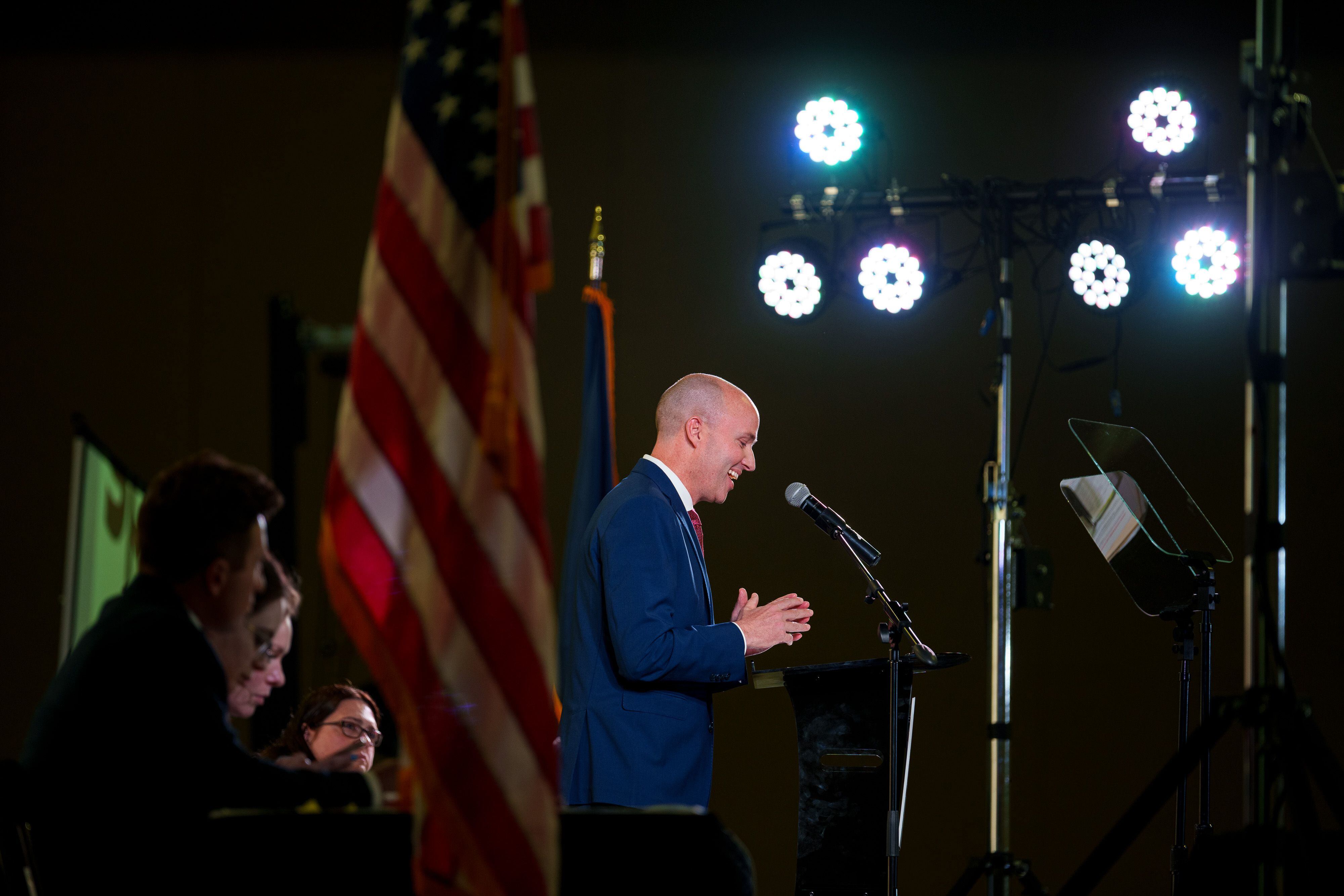 (Trent Nelson  |  The Salt Lake Tribune) Gov. Spencer Cox gets a mixed reaction at the Utah Republican Nominating Convention in Salt Lake City on Saturday, April 27, 2024.