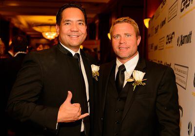 (Trent Nelson | The Salt Lake Tribune) Utah Attorney General Sean Reyes and Tim Ballard, founder of Operation Underground Railroad, pose for a photo at the group's "Share Our Light" gala in Salt Lake City, Saturday November 5, 2016. In the wake of sexual misconduct allegations against Ballard, Reyes says he will not support a U.S. Senate campaign by Ballard.