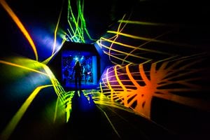 (Rick Egan | The Salt Lake Tribune) The Hypercube Portal - (lead artist) David Giardinelli and (fabrication) Augusto Reck, at Dreamscapes, at the Gateway, on Friday, Feb. 5, 2021.