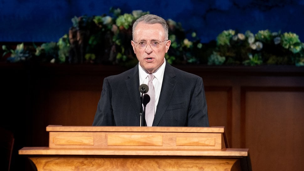(Photo courtesy of The Church of Jesus Christ of Latter-day Saints) Apostle Ulisses Soares speaks Saturday, April 4, 2020.
