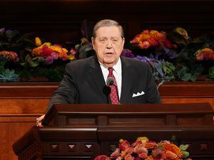 (The Church of Jesus Christ of Latter-day Saints)
Apostle Jeffrey R. Holland speaks at General Conference on Sunday, Oct. 2, 2022.
