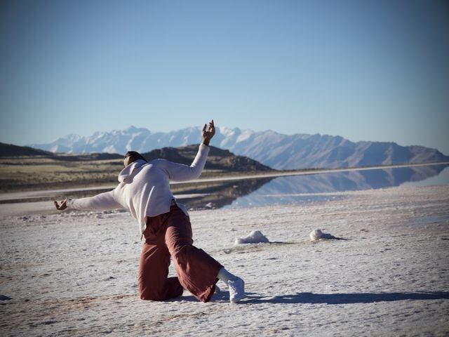 (Alex Lee  |  Brolly Arts) Ursula Perry dances near the Great Salt Lake, in a moment from the film "The Illusion of Abundance."