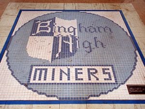 (File photo) Tile work inside the front door at the old Bingham High School building.