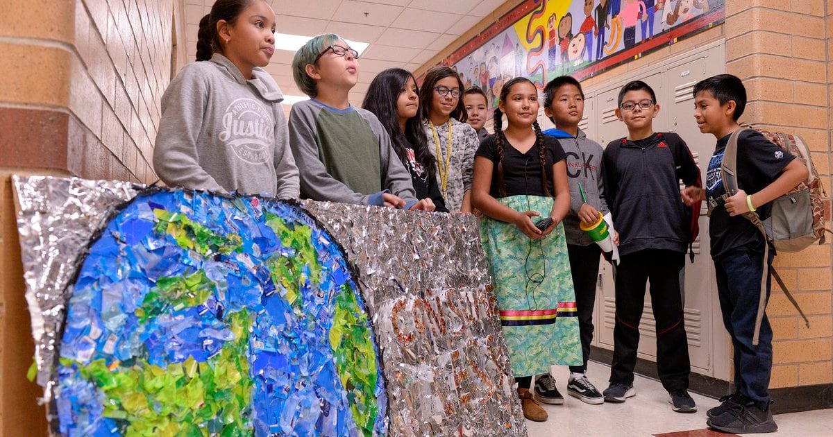 Students at Utah’s Parkview Elementary create art with plastic trash