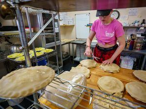 (Trent Nelson  |  The Salt Lake Tribune) Jessi Seamans working at Veyo Pies in Veyo on Friday, May 6, 2022.