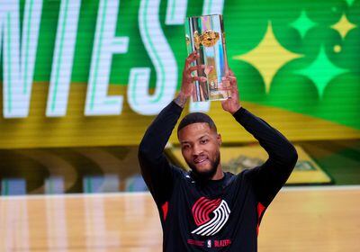 (Trent Nelson  |  The Salt Lake Tribune) Damian Lillard wins the 3-Point Contest as part of NBA All-Star Weekend, in Salt Lake City on Feb. 18, 2023. On Wednesday, the Portland Trail Blazers traded the All-Star guard to the Milwaukee Bucks.