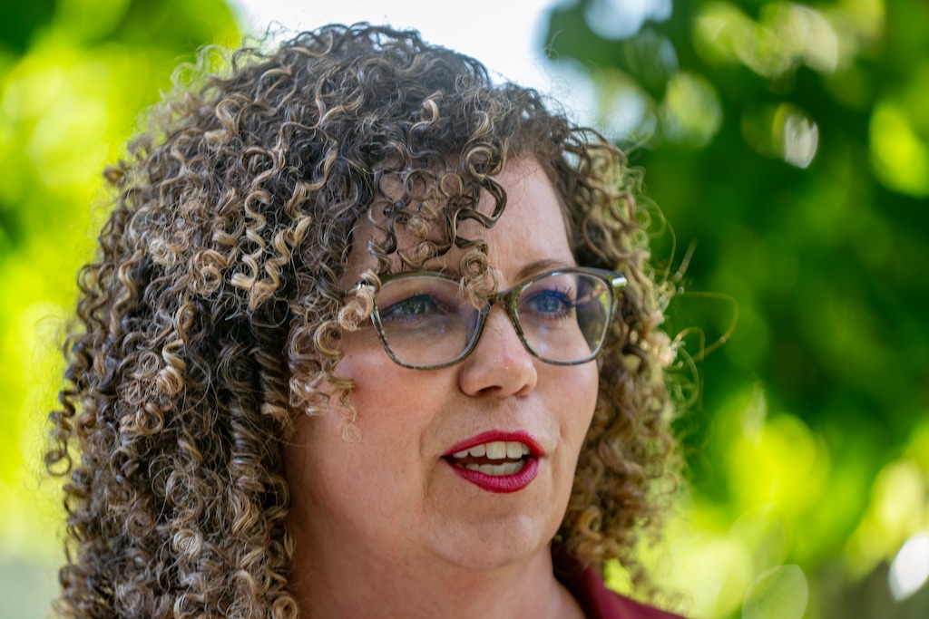 (Rick Egan | The Salt Lake Tribune) Celeste Maloy talks to the media before the Turning Point event Glen Smith Spectrum Arena, in Logan on Tuesday, Sept. 30, 2025.