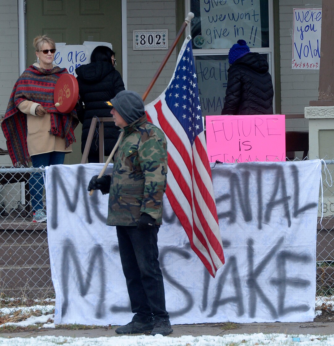 (Al Hartmann  |  The Salt Lake Tribune) 	Crowds protest President Donald Trump outside LDS Welfare Square at 700 S. 800 W. as he tours the facility with church leaders Monday Dec 4. 
