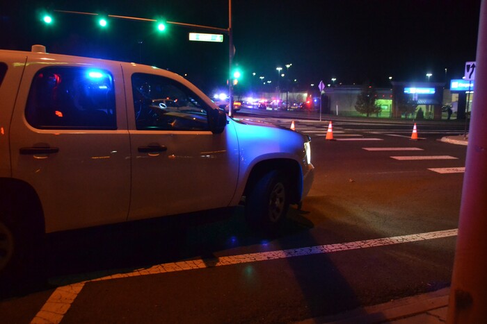 Several people were killed in a shooting inside a Walmart, forcing customers to either hide in the store or frantically run for the doors, Wednesday, Nov. 1, 2017, in Thornton, Colo. Thornton police advised people to stay away from the area as dozens of police cruisers and emergency vehicles raced to the scene. (AP Photo/P. Solomon Banda)