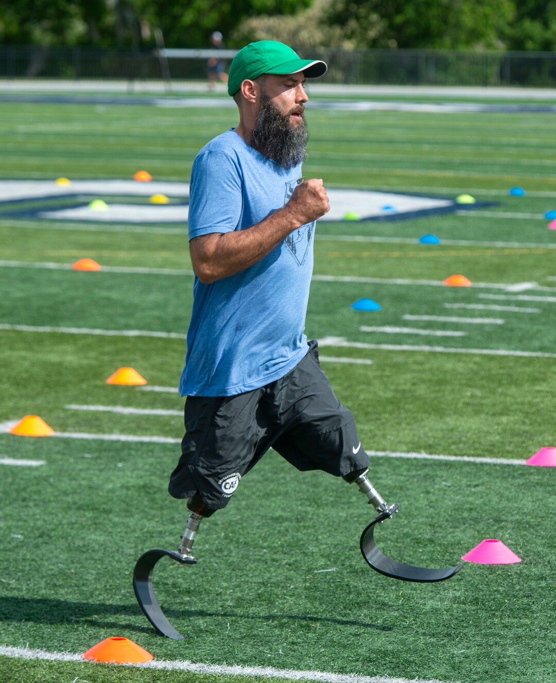 (Rick Egan  |  The Salt Lake Tribune)     Matthew Brewer, a bilateral above-knee amputee and athlete from Huntington Beach CA, spoke to the group at the fourth annual Utah Adaptive Mobility Clinic at Skyline High school. Brewer conquered cancer and drug addiction, and learned to walk again after losing both legs. Saturday, June 1, 2019.