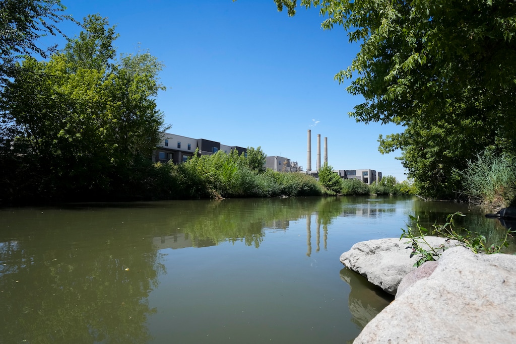 (Bethany Baker | The Salt Lake Tribune) The Gadsby Plant is seen along with a town house complex beside the Jordan River in Salt Lake City on Friday, July 25, 2025.