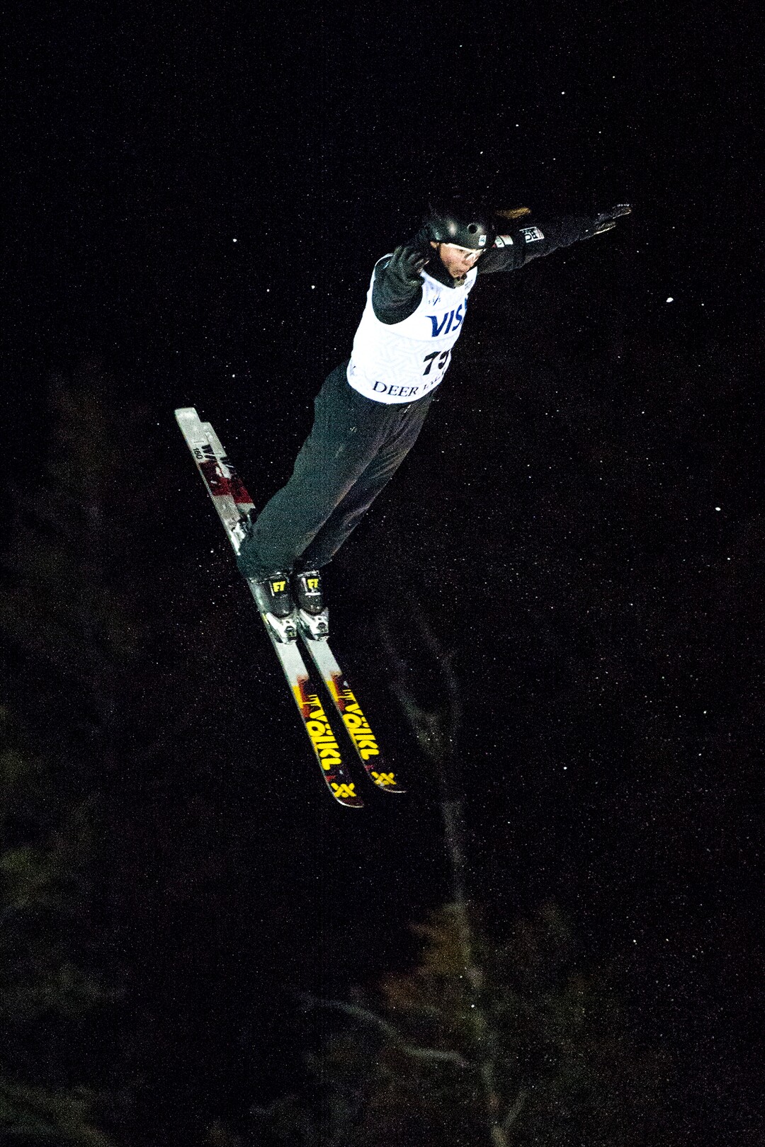 (Chris Detrick  |  The Salt Lake Tribune)  USA's Madison Olsen (15) competes in the Ladies' Aerial Finals during the FIS Visa Freestyle International Ski World Cup at Deer Valley Resort Friday, January 12, 2018.  Olsen finished in fourth place with a score of 81.78.