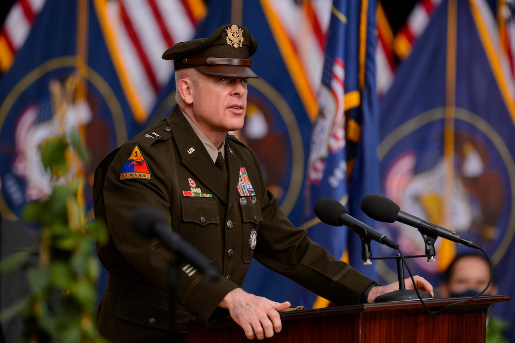 (Trent Nelson  |  The Salt Lake Tribune) Maj. Gen. Michael J. Turley as Spencer Cox is inaugurated at Utah's 18th Governor at Tuacahn Center for the Arts in Ivins on Monday, Jan. 4, 2021.