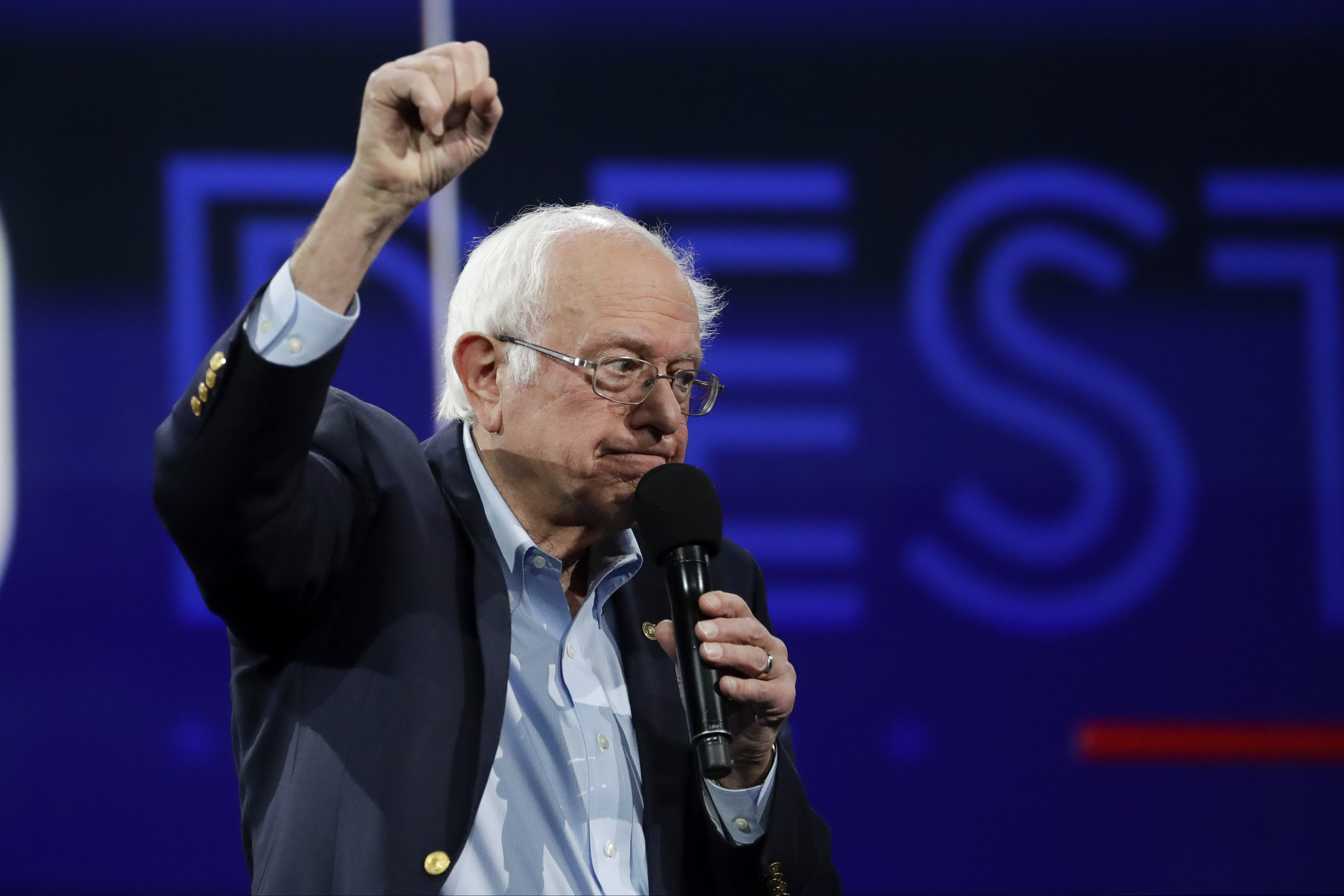 (Chris Carlson | AP file photo) Democratic presidential candidate Sen. Bernie Sanders, I-Vt., waves during a presidential forum at the California Democratic Party's convention Saturday, Nov. 16, 2019, in Long Beach, Calif.