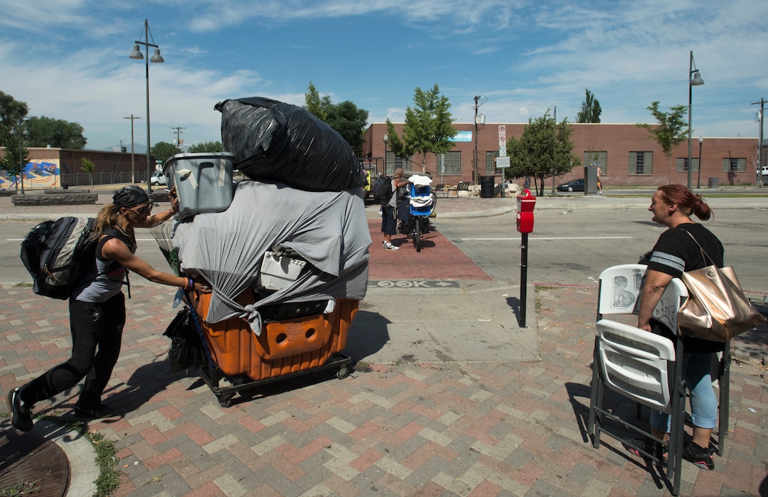Rick Egan  |  The Salt Lake TribuneHomeless campers are forced to remove their belonging from the Rio Grande Area, as the Salt Lake County Health Department brings in heavy machinery to clean up the area, Thursday, July 6, 2017.