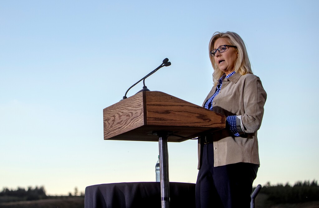 (Kim Raff | The New York Times)
Rep. Liz Cheney, R-Wyo., concedes to Harriet Hageman in Jackson, Wyo., after losing in the Republican primary on Tuesday, Aug. 16, 2022. Cheney has won fans from the political center and left for her willingness to take on former President Donald Trump.