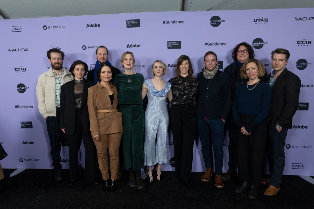 (Rick Egan | The Salt Lake Tribune)    Saoirse Ronan, and the cast and producers, on the Press line for "The Outrun" at the Library Center in Park city, during the Sundance film Festival, on Friday, Jan. 19, 2024.