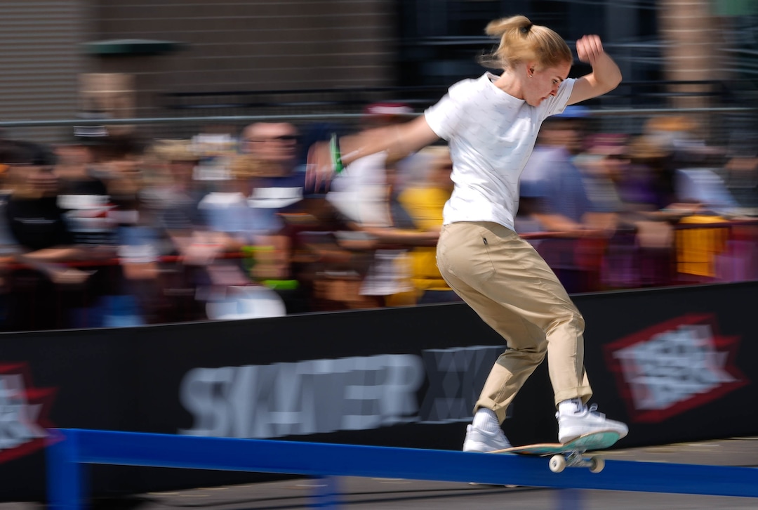 (Francisco Kjolseth | The Salt Lake Tribune) Roos Zwetsloot of the Netherlands, competes in Street League Skateboarding Championship Tour at the Utah State Fairpark in Salt Lake City on Saturday, Aug. 28, 2021. Now in its 11th year, the sport’s premier competition series includes more of the world’s best skaters than ever before, with the tour roster featuring 47 athletes hailing from 11 countries, including 21 Olympians and multiple X Games medalists.