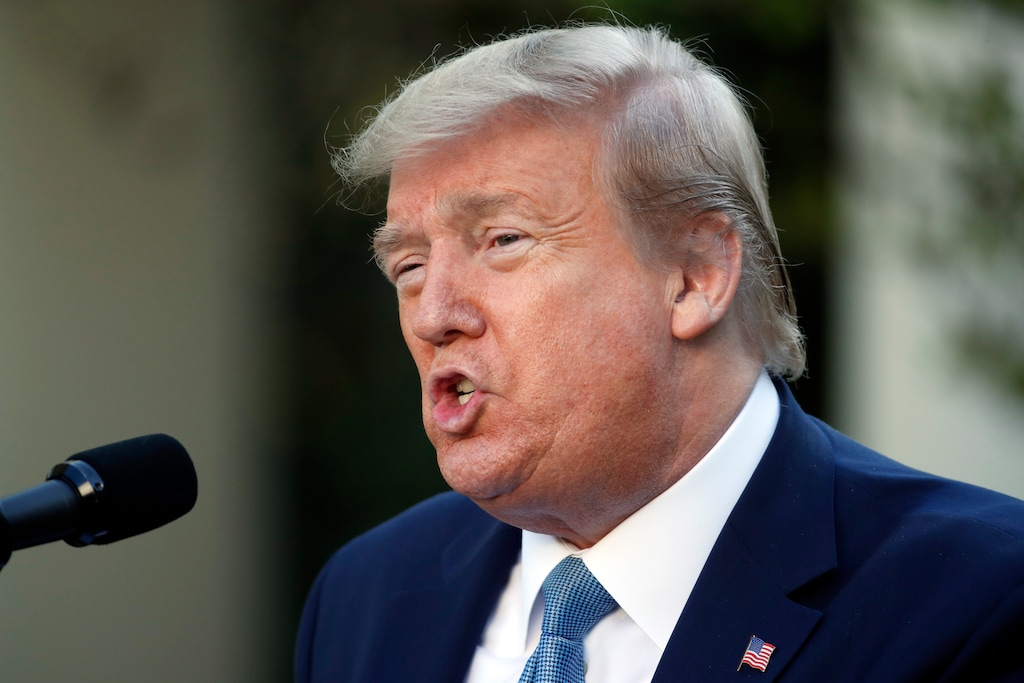 President Donald Trump speaks about the coronavirus in the Rose Garden of the White House, Wednesday, April 15, 2020, in Washington. (AP Photo/Alex Brandon)