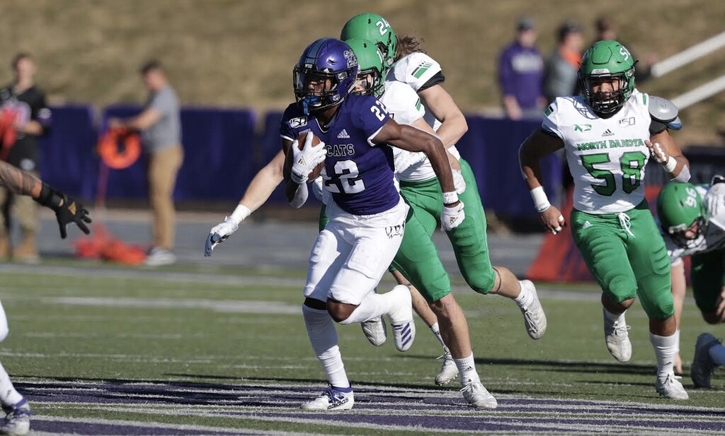 Photo courtesy of Weber State Athletics | Weber State receiver Rashid Shaheed heads upfield against North Dakota on Saturday, Nov. 9, 2019 in Ogden. The Wildcats held off the visitors, 30-27.