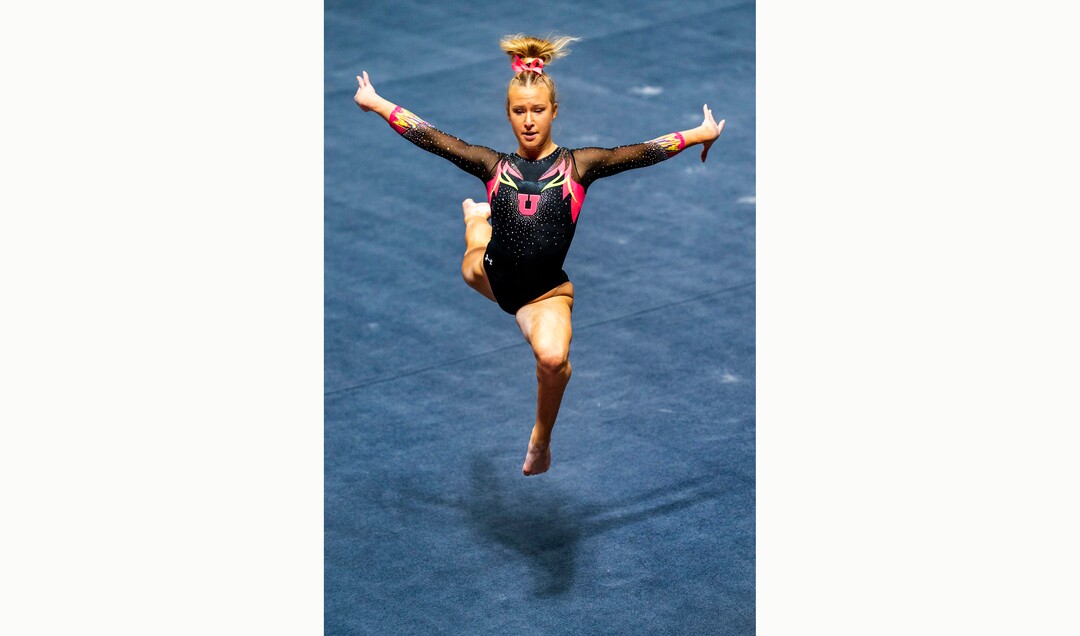(Rick Egan | The Salt Lake Tribune) Abby Paulson competes on the floor for Utah, in PAC-12 gymnastics action Utah vs Arizona, at the Huntsman Center onSaturday, Jan. 23, 2021.