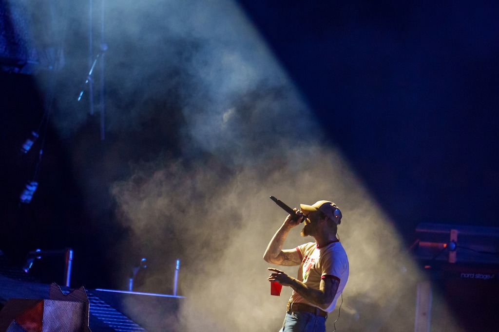 (Trent Nelson  |  The Salt Lake Tribune) Post Malone performs at Rice-Eccles Stadium in Salt Lake City on Tuesday, April 29, 2025. Malone performed at the 68th Grammy Awards on Sunday.