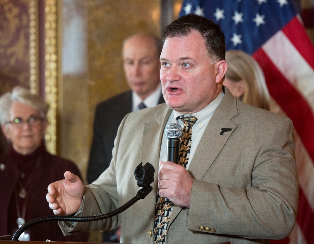 (Rick Egan  |  The Salt Lake Tribune)   In this 2018 file photo, Clark Aposhian, chairman of the board of the Utah Shooting Sports Council speaks at a news conference about the newly formed Utah School Safety Commission. Aposhian filed a lawsuit on Wednesday, Jan. 16, 2019, in the United States District Court alleging that the ban on bump stocks announced last month by the Trump administration is unconstitutional.