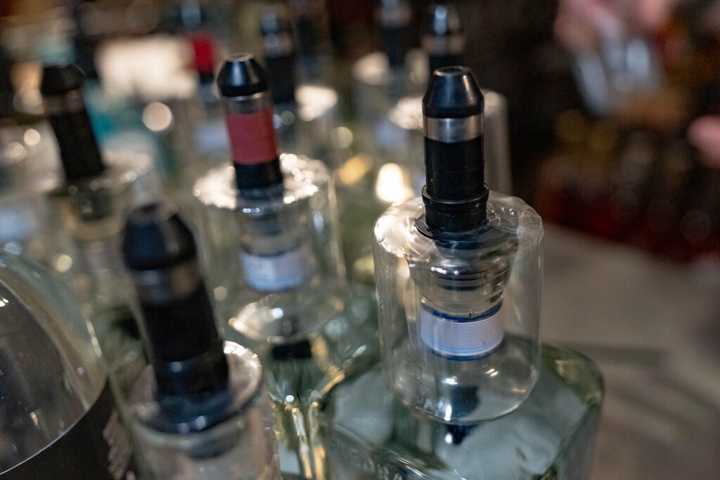 (Francisco Kjolseth | The Salt Lake Tribune) Liquor control stoppers called Bergs on new bottles on Friday, Jan. 28, 2022 at Lake Effect cocktail bar in downtown Salt Lake City. On Feb. 26,  Gov. Spencer Cox ordered the removal of all Russian-branded products from state liquor stores in response to the Russian invasion of Ukraine.