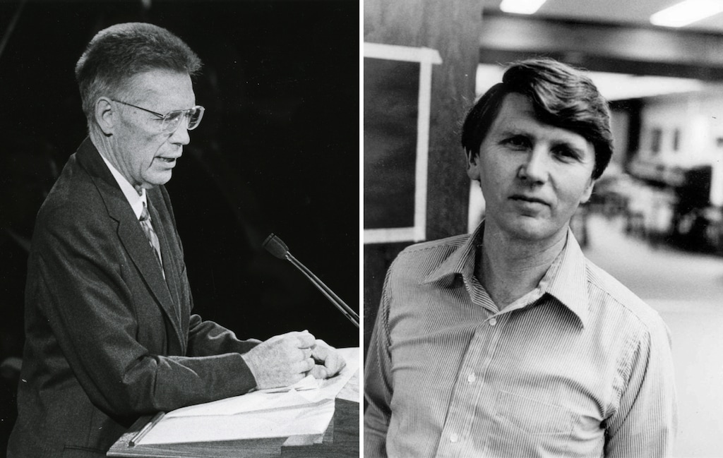(The Salt Lake Tribune) Orthodox apostle Bruce McConkie, left, and progressive scholar Eugene England had their differences, but their arguments, historian Matthew Bowman writes, happened on a "common stage."