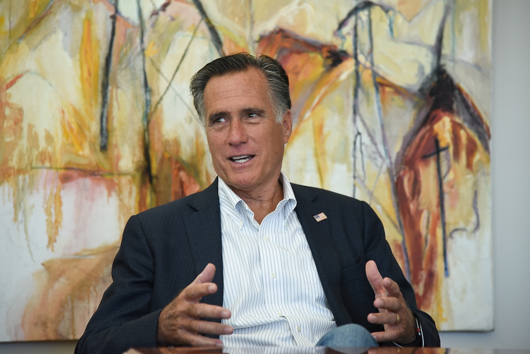 (Francisco Kjolseth | The Salt Lake Tribune) Sen. Mitt Romney speaks with the editorial board of The Salt Lake Tribune on Wednesday, Aug. 21, 2019.
