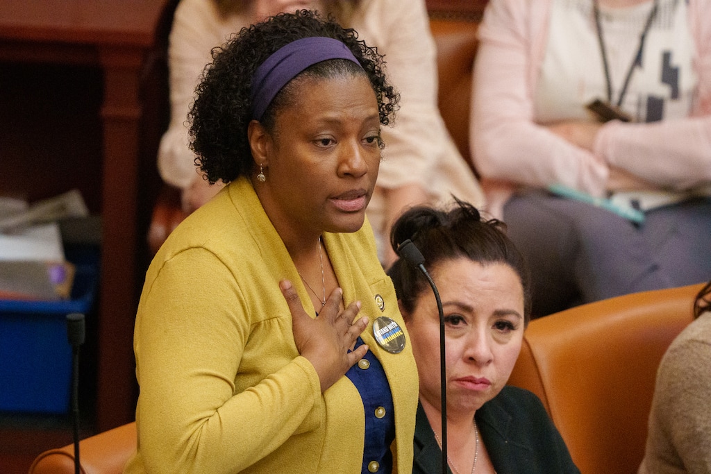(Trent Nelson | The Salt Lake Tribune) Rep. Sandra Hollins, D-Salt Lake City, speaks on Friday, March 4, 2022. Hollins spoke out on Friday, Feb. 24, 2023, about her colleagues' attacks on diversity and equity efforts in the state.