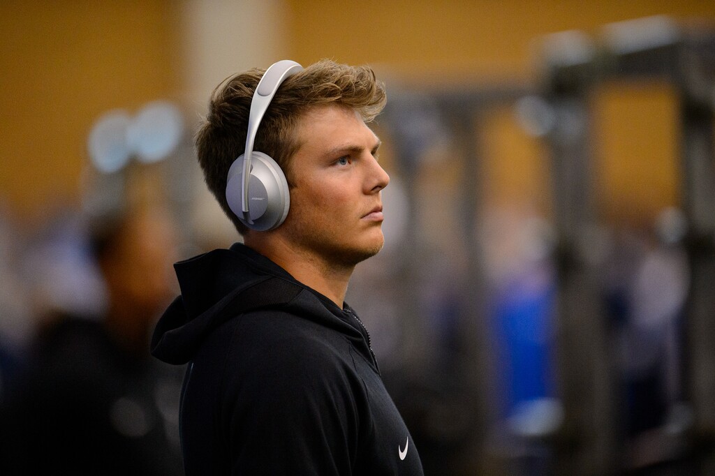 (Trent Nelson  |  The Salt Lake Tribune) BYU quarterback Zach Wilson prepares to work out for NFL scouts during BYU Pro Day, in Provo on Friday, March 26, 2021.