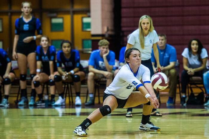 (Chris Detrick  |  The Salt Lake Tribune)    Pleasant Grove's Hannah Waddell (24) bumps the ball during the volleyball match at Lone Peak High School Tuesday, September 5, 2017. 