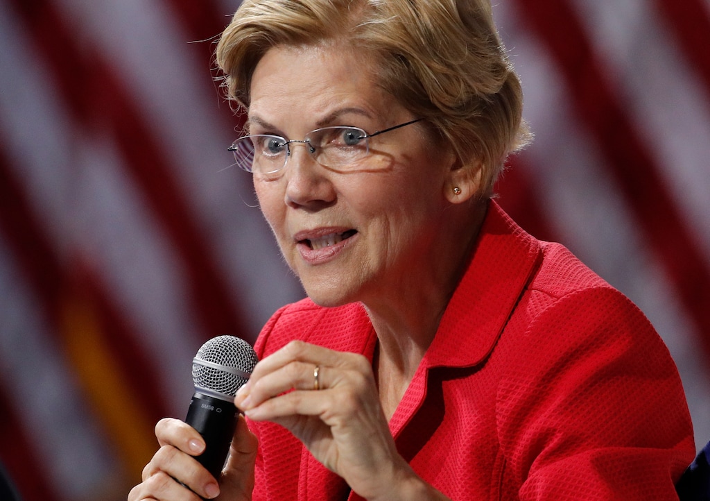 In this Oct. 2, 2019 file photo, Democratic presidential candidate Sen. Elizabeth Warren, D-Mass., speaks during a gun safety forum in Las Vegas.  (AP Photo/John Locher, File)
