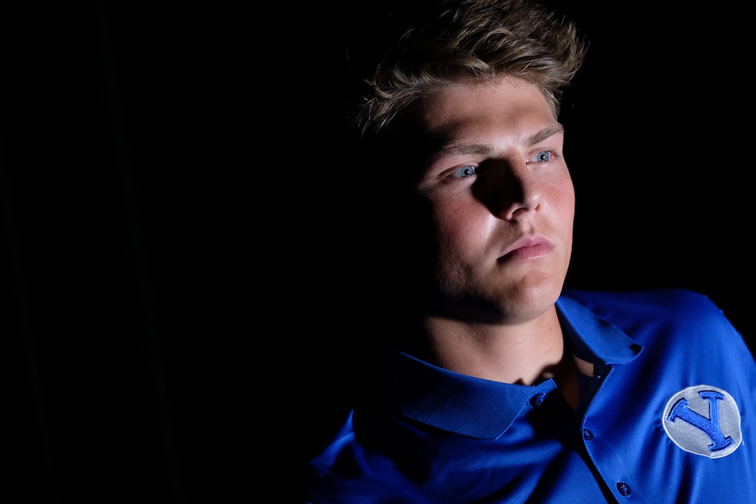 (Francisco Kjolseth  |  The Salt Lake Tribune)  Quarterback Zach Wilson runs through numerous interviews during BYU football media day at the BYU Broadcasting Building in Provo on Tuesday, June 18, 2019.