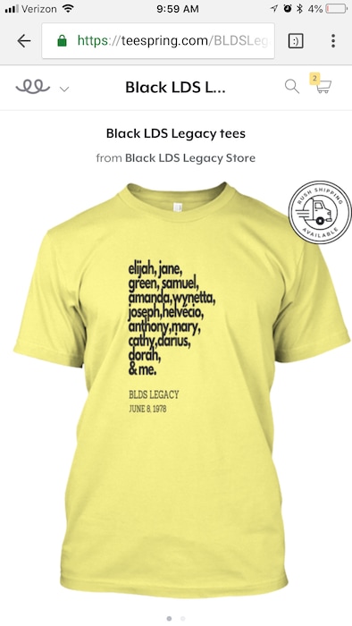 (Courtesy) These T-shirts showcase the names of famous black Mormons past and present.
