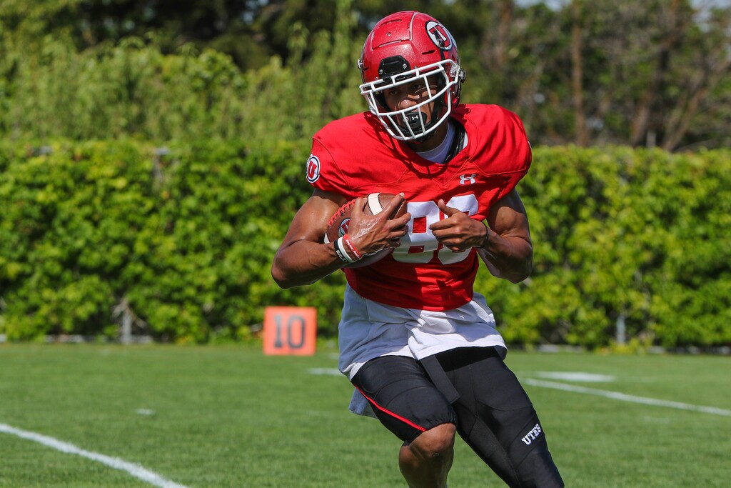 (Photo courtesy of University of Utah Athletics) Devaughn Vele, shown in practice during preseason camp in August. has been a nice surprise for Utah as a walk-on.