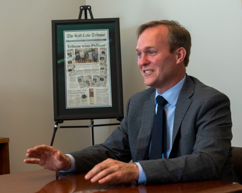 (Rick Egan  |  The Salt Lake Tribune)   Congressman Ben McAdams meets with the Editorial Board of the Salt Lake Tribune, Tuesday, Sept. 3, 2019.