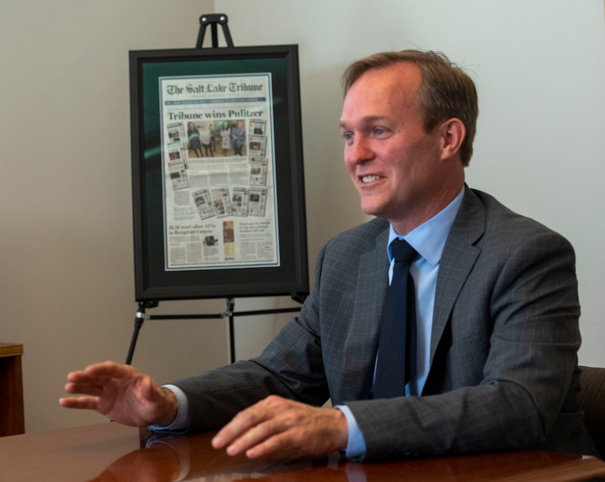 (Rick Egan  |  The Salt Lake Tribune)   Congressman Ben McAdams meets with the Editorial Board of the Salt Lake Tribune, Tuesday, Sept. 3, 2019.
